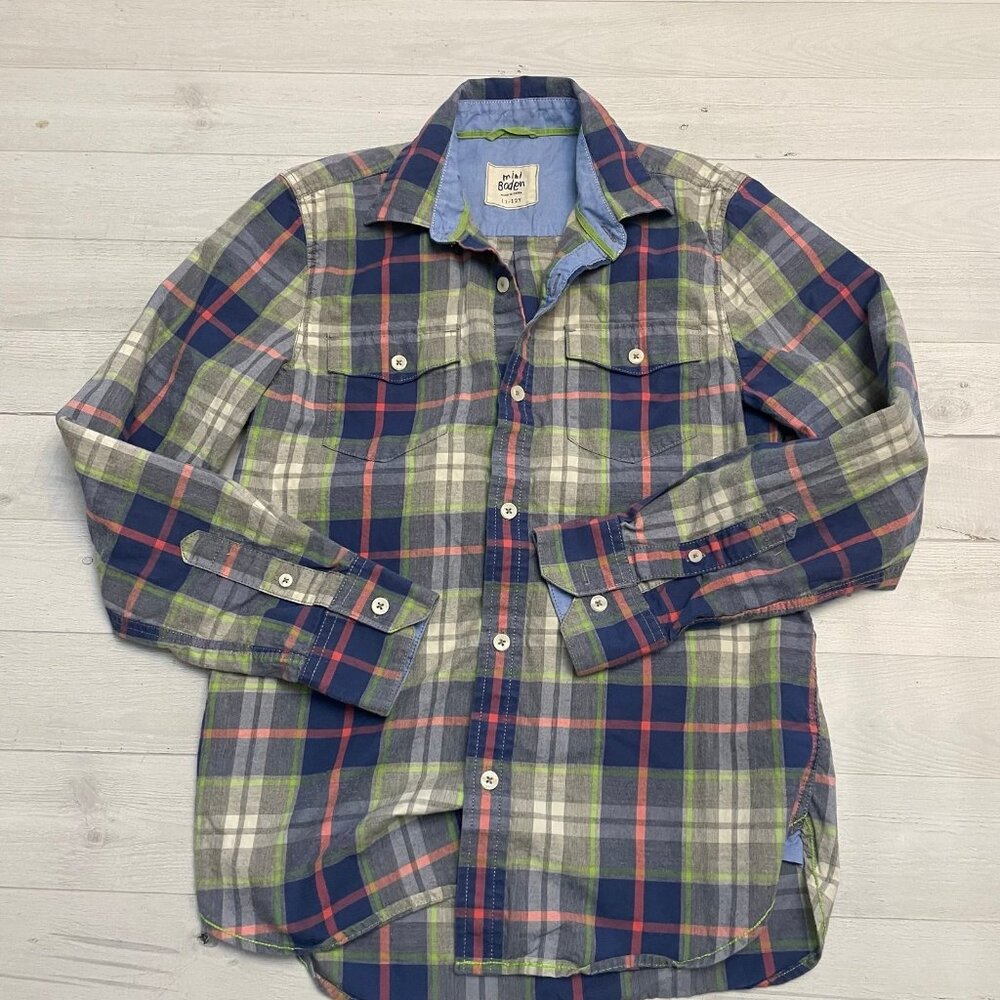 Mini boden kids plaid button down shirt 11/12‎